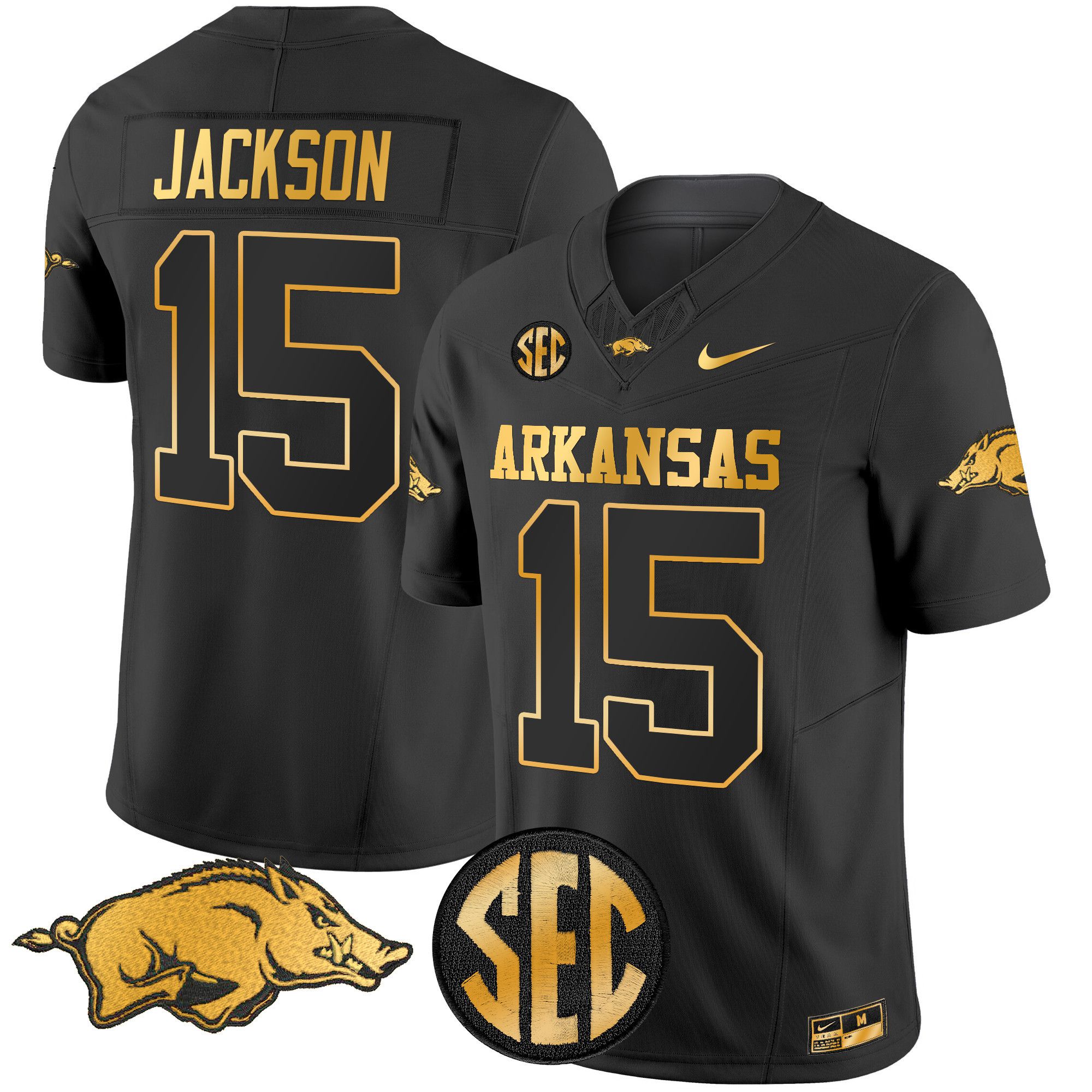 Men Arkansas Razorbacks #15 Jackson Black Nike 2024 Gold Vapor Limited NCAA Jersey style 1->customized ncaa jersey->Custom Jersey